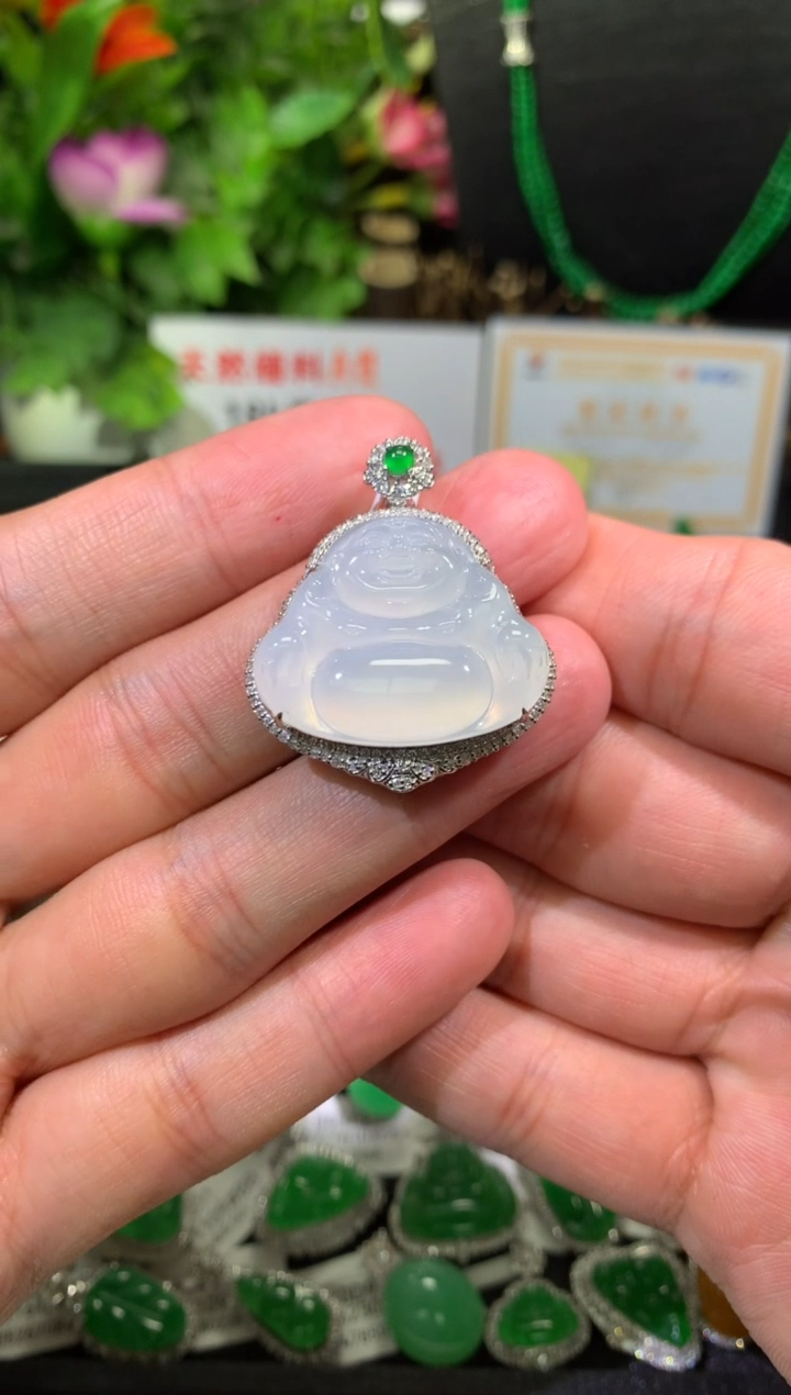 【闪购商品】翡翠吊坠(不含链)18K金镶嵌佛公