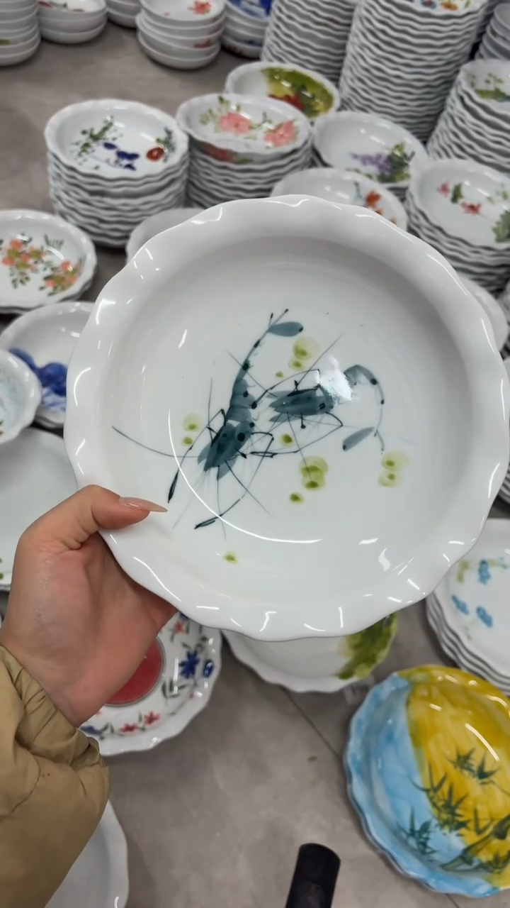 瓷片景德镇高温陶瓷食品级手绘釉中彩-如意盘