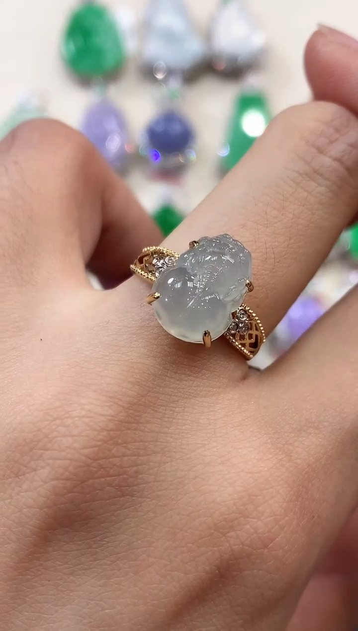 【闪购商品】翡翠戒指18K金镶嵌B82       