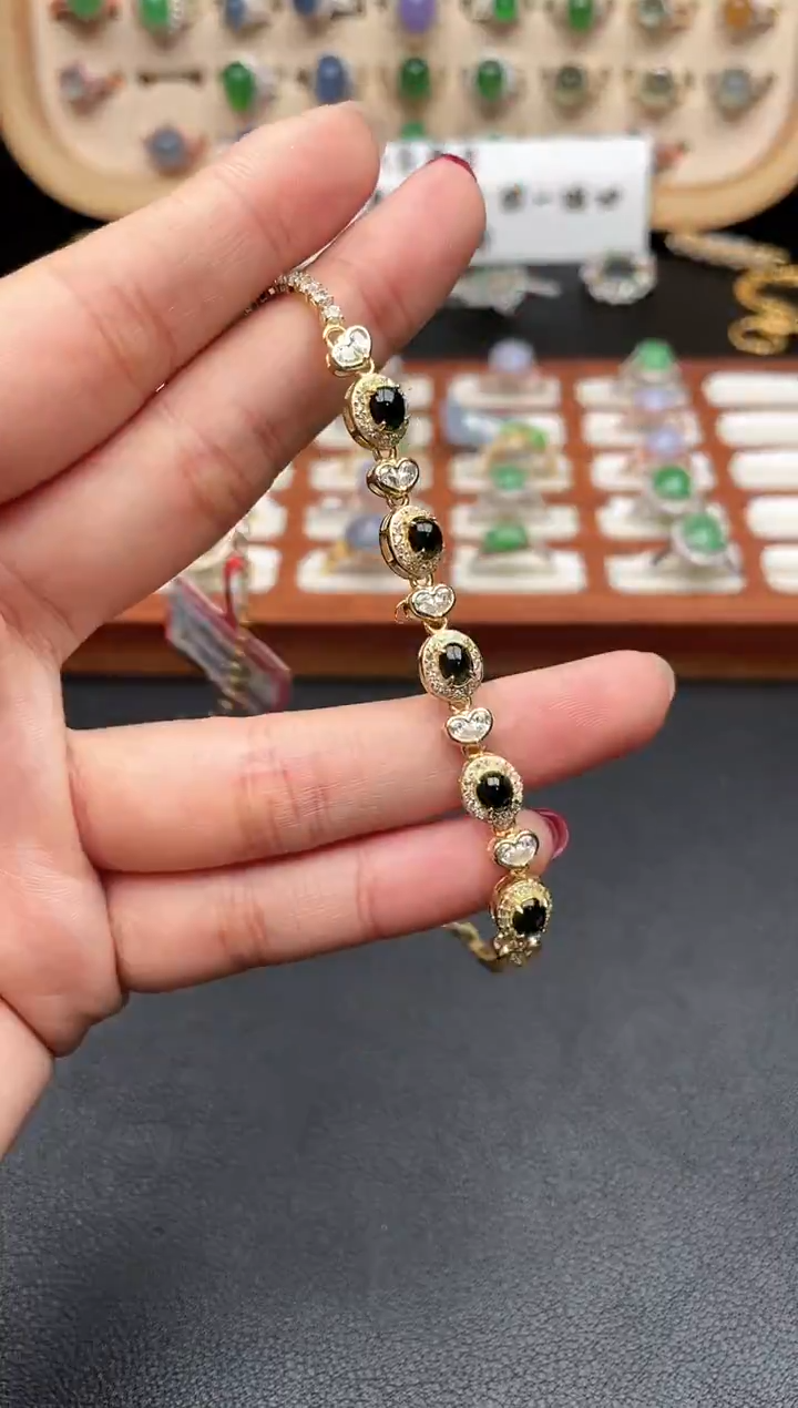 银S925镶嵌手链翡翠一物一证一礼盒