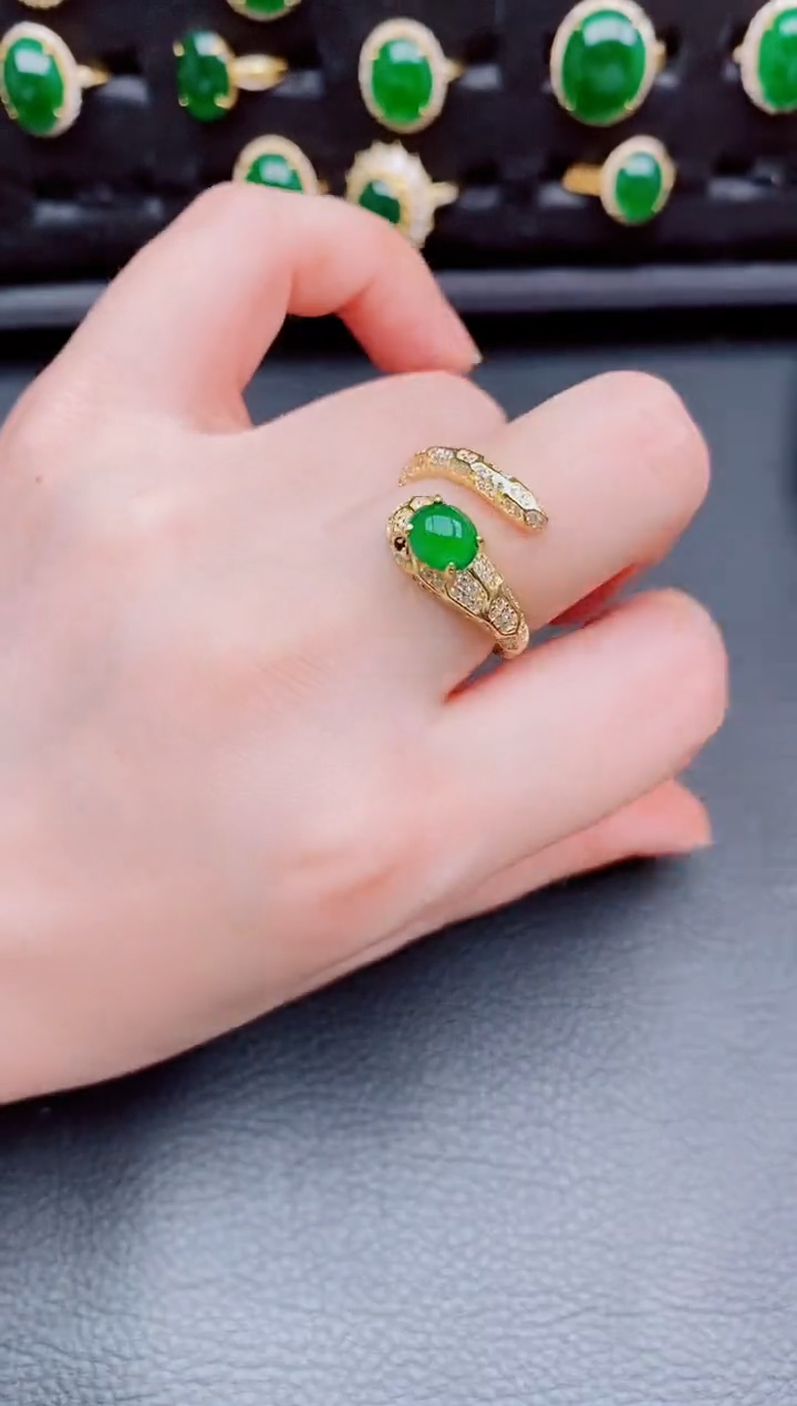 【闪购商品】翡翠戒指银S925镶嵌天然a货翡翠186