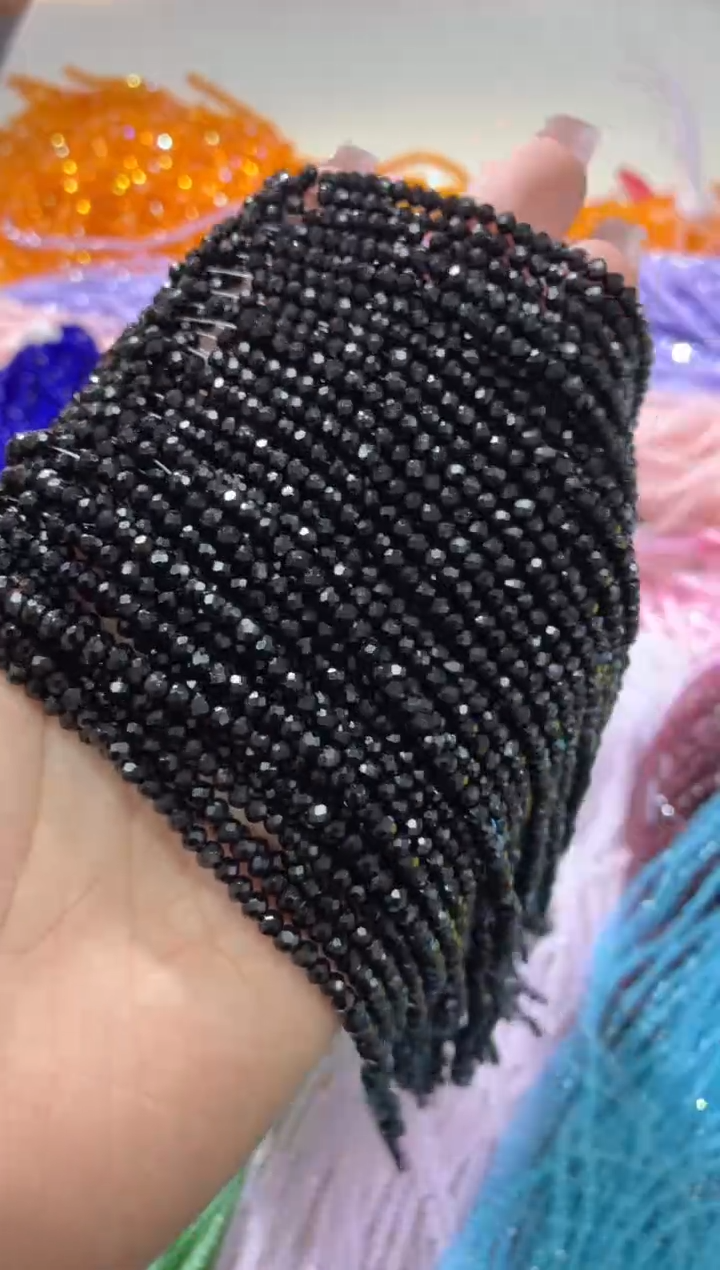 玻璃17114卡2水晶扁10条本色瓷黑色