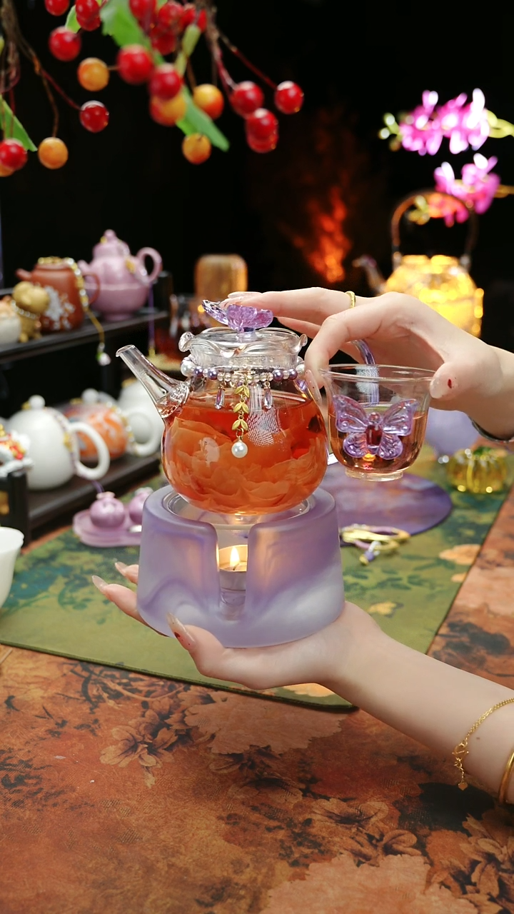 【闪购商品】紫色温茶台+茶壶+链子+杯子