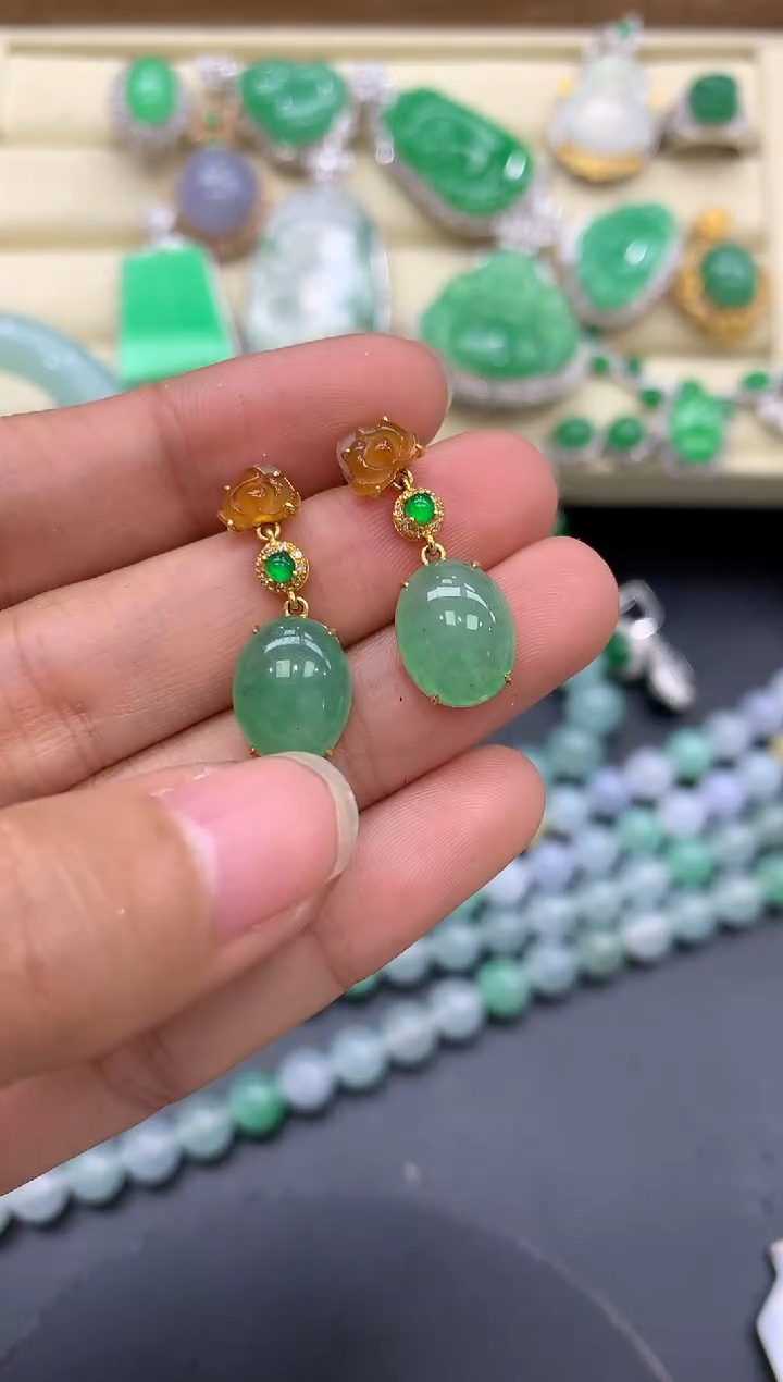 【闪购商品】翡翠耳饰18K金镶嵌233-中国好珍宝