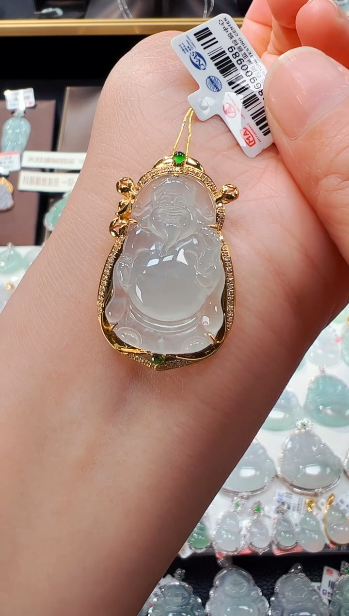 【闪购商品】翡翠吊坠(不含链)18K金镶嵌财神爷吊坠989