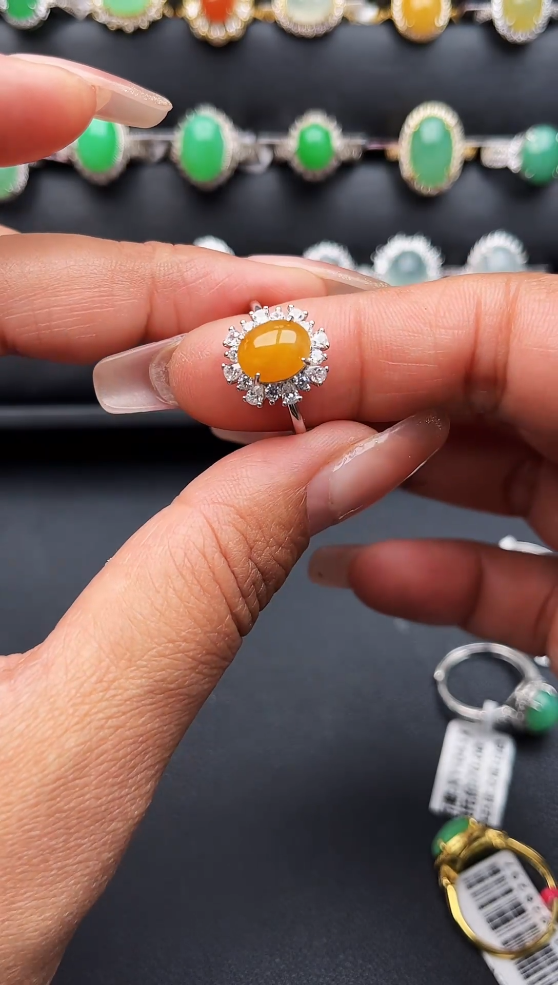 【闪购商品】翡翠戒指银S925镶嵌缅甸天然A货翡翠S925银镶嵌