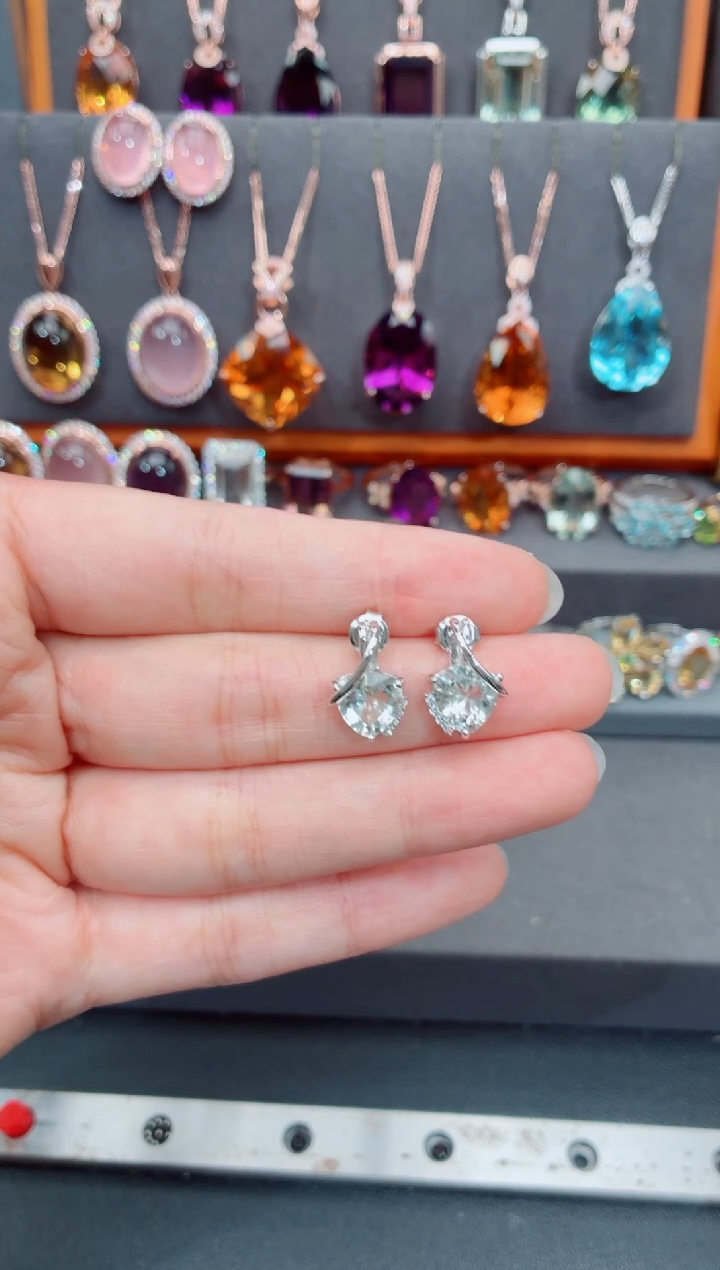 水晶耳饰银S925镶嵌水晶耳饰