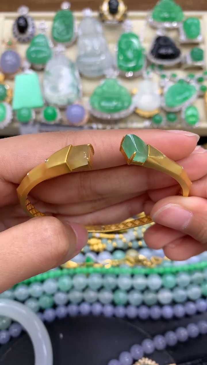 【闪购商品】翡翠手镯18K金镶嵌343-中国好珍宝