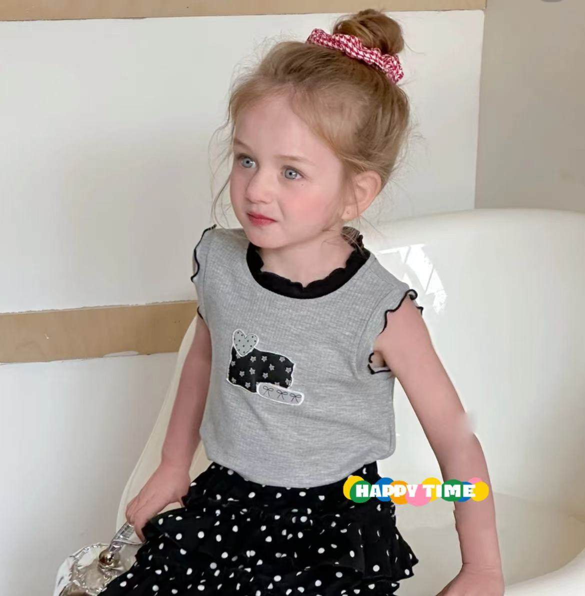 XM-722-儿童百搭洋气贴布刺绣小背心 （夏款）