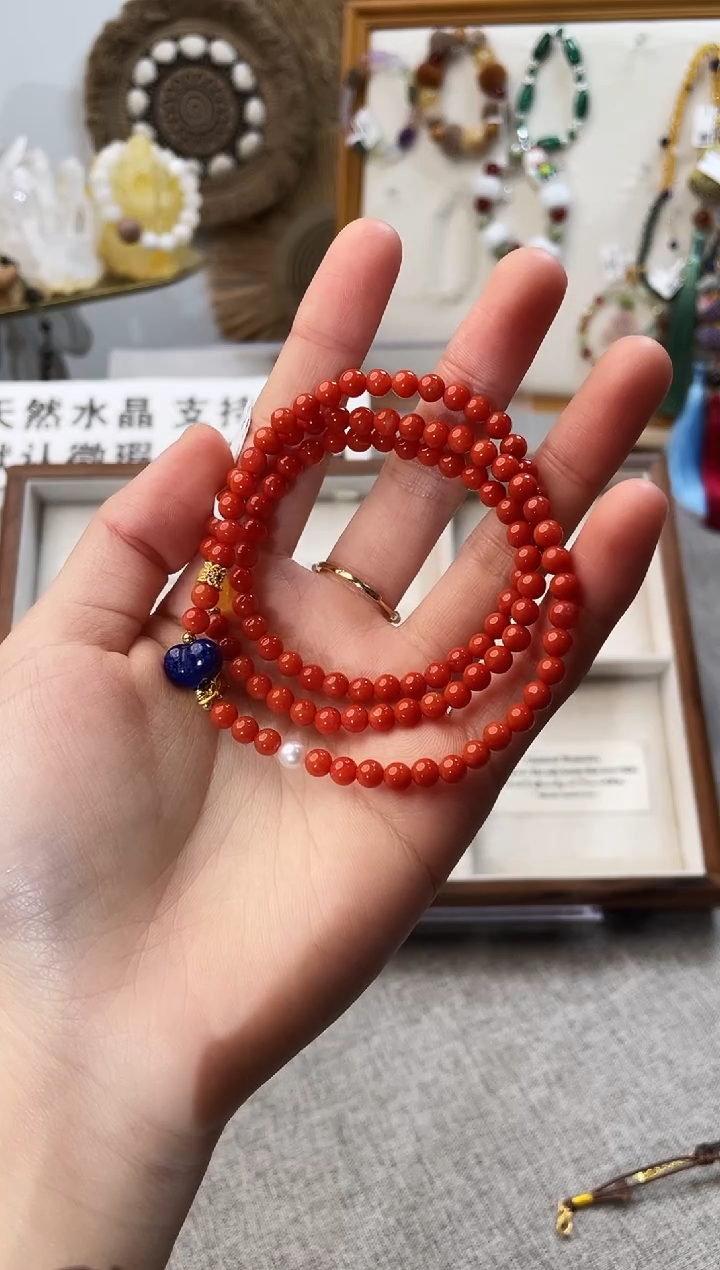 未镶嵌手串南红玛瑙高**?南红三圈（多样性发一）
