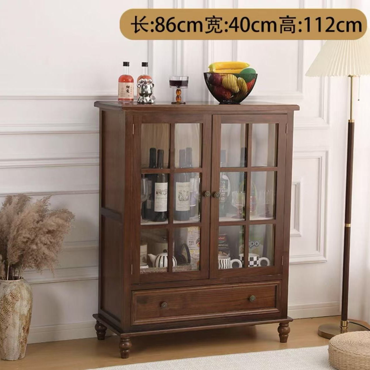 实木复古酒柜多功能斗柜美式斗柜收纳柜子法式边柜简约带门餐边柜