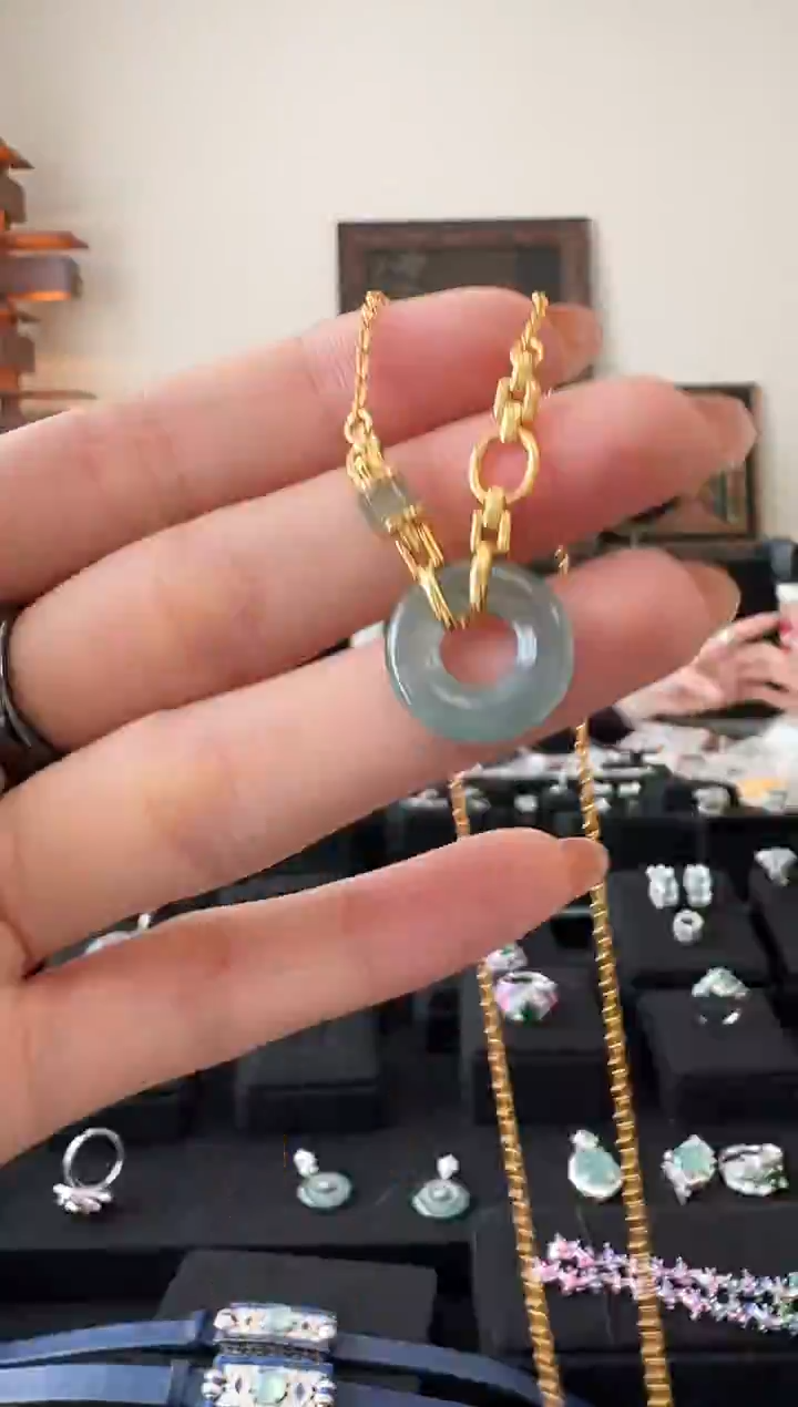 项链银S925镶嵌翡翠项链