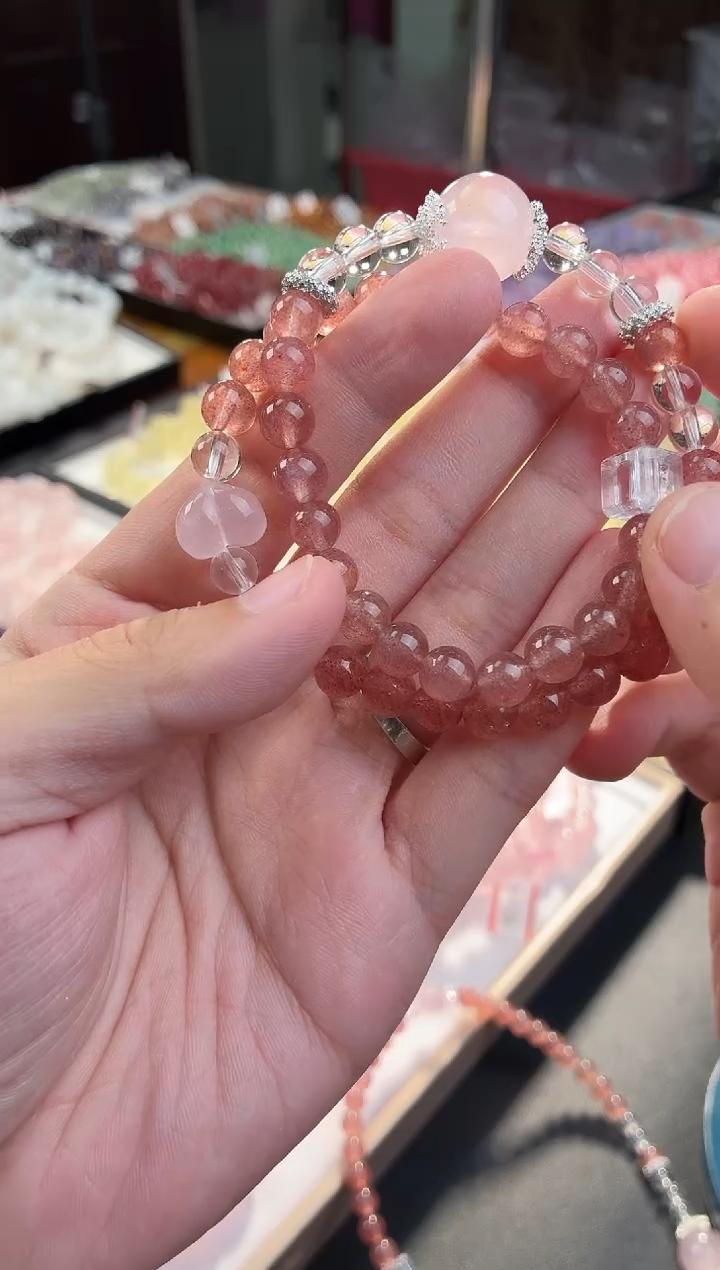 未镶嵌手串水晶天然草莓晶双圈手串