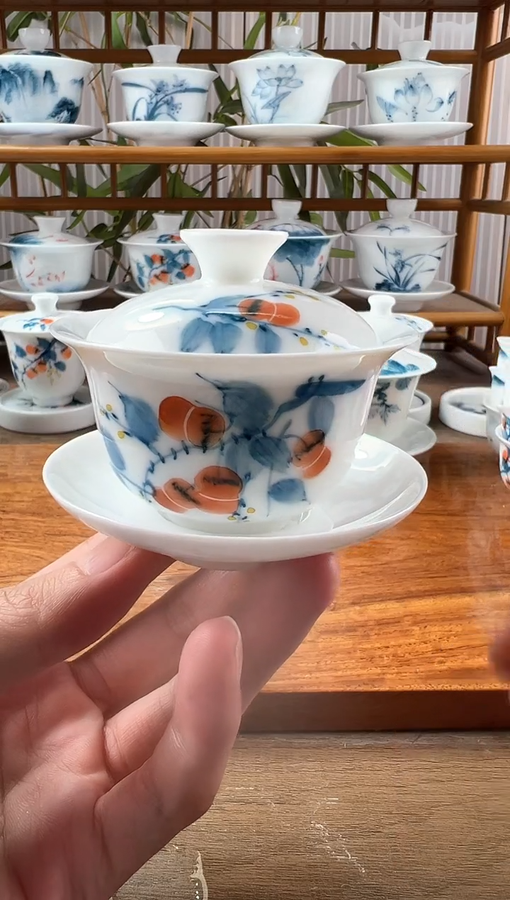 微瑕柿子80ml三才盖碗