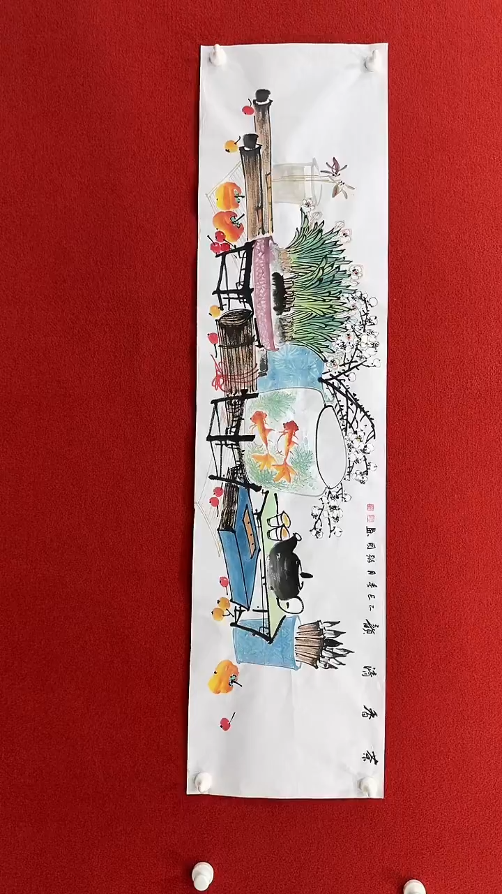 国画陆弼国四尺对开