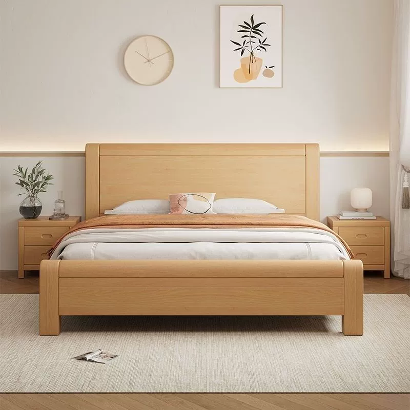 北欧原木风榉木实木大床加厚加宽主卧次卧简约双人床1.5m1.8米