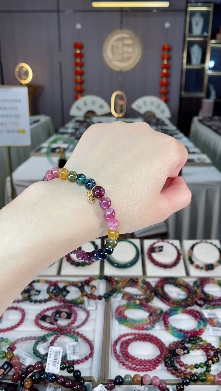 未镶嵌老矿碧玺彩虹单圈手串7mm+碧玺hon多样性发货一条