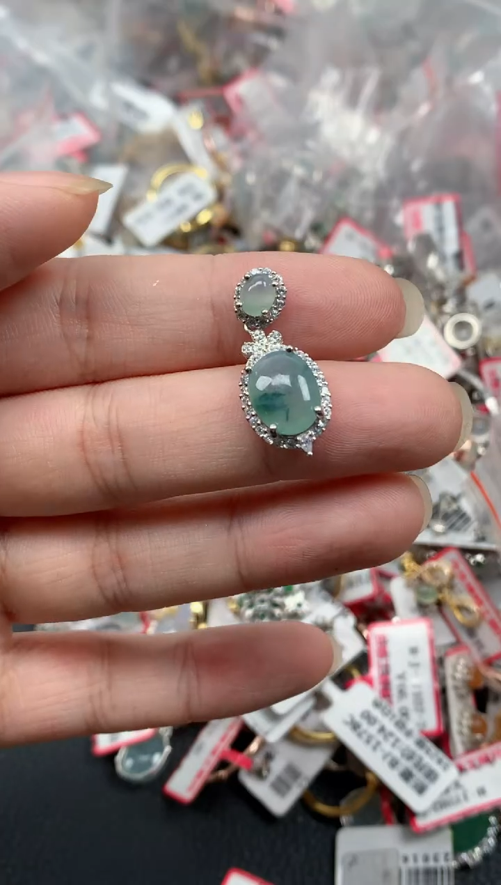 翡翠戒指银S925镶嵌天然A货缅甸翡翠