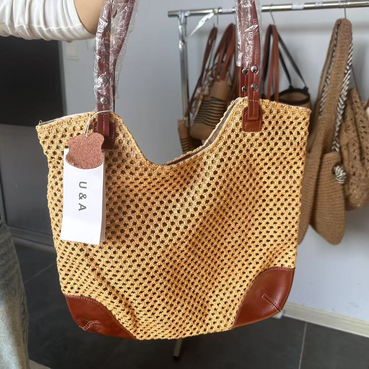 渔网款草编2025年新款单肩包