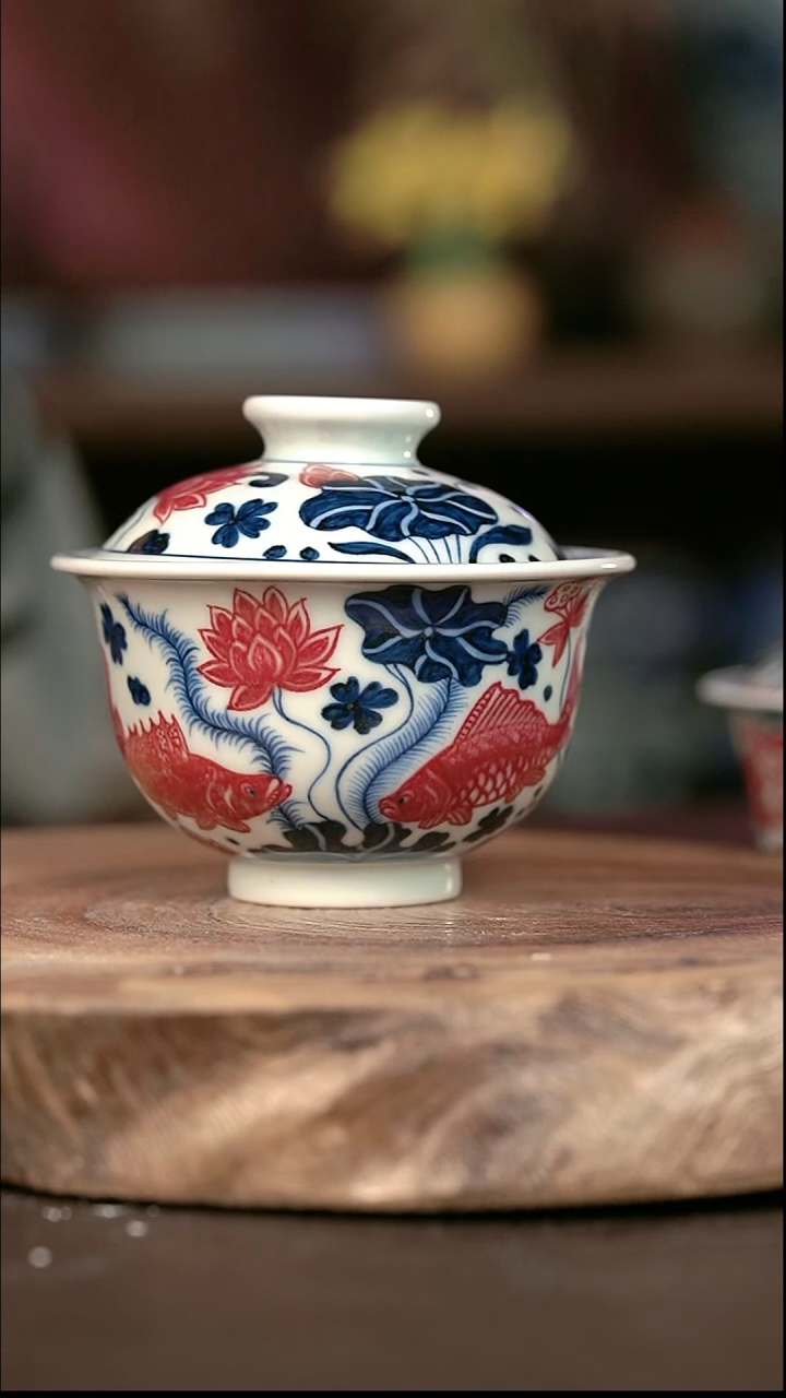 手绘 高温现代瓷  气窑   有暇 鱼藻大布袋150c