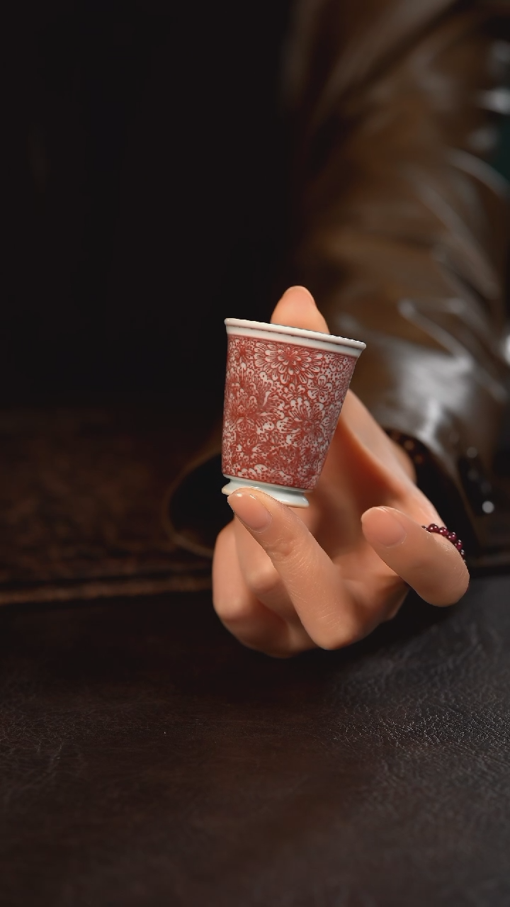 【闪购商品】杯贵红窑釉里红万花闻香杯