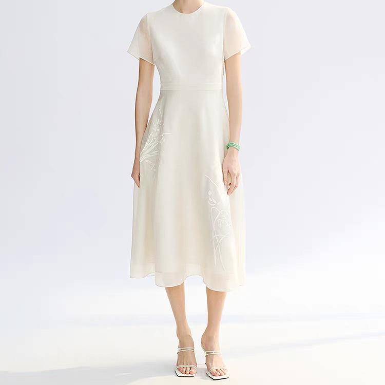 夏季新款真丝新中式提花连衣裙-LZ157