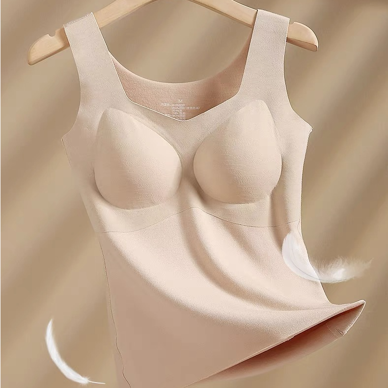 0098德绒无痕保暖女士背心带胸垫可拆卸文胸一体式