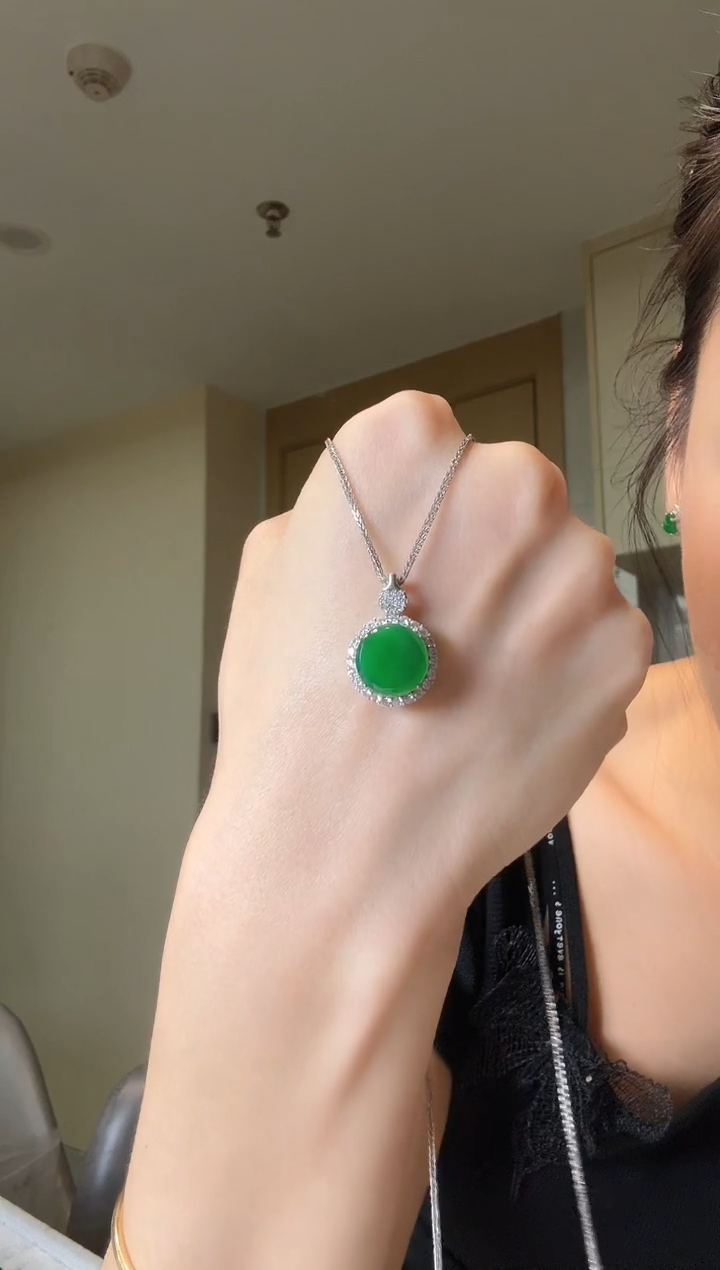 翡翠银S925镶嵌吊坠(不含链)天然翡翠吊坠3