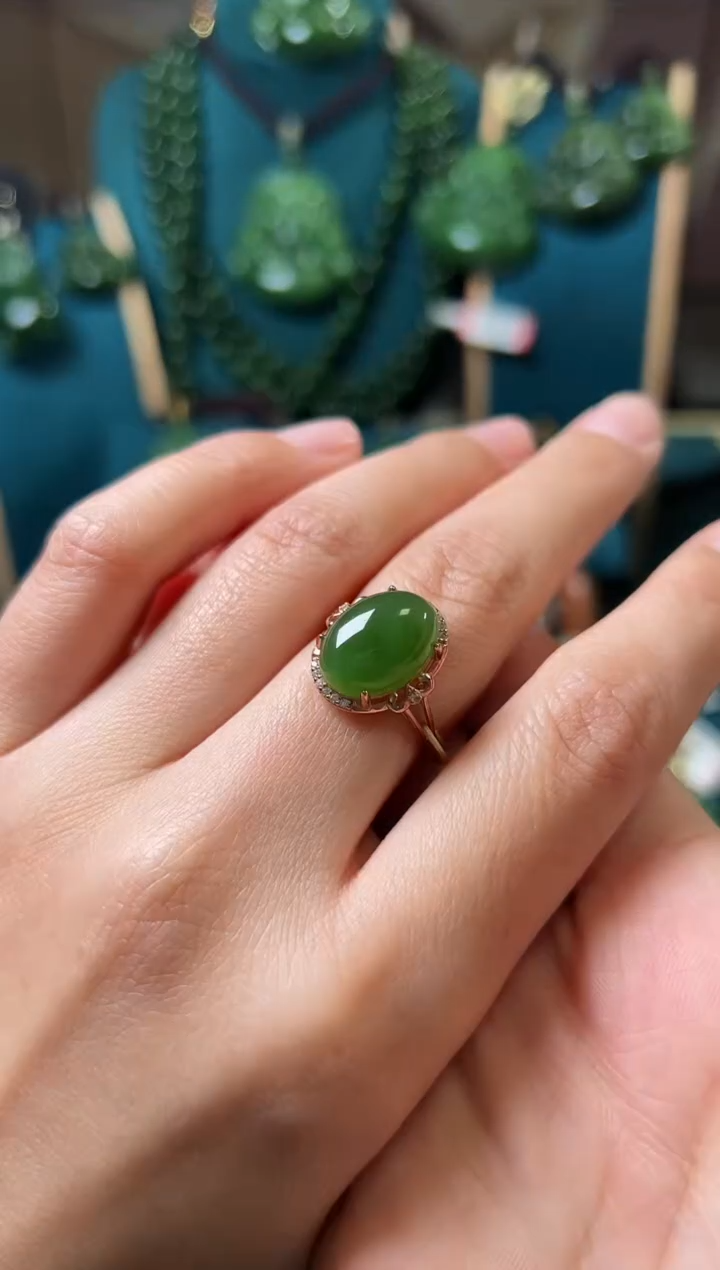 【闪购商品】和田玉（碧玉）戒指银S925镶嵌碧玉