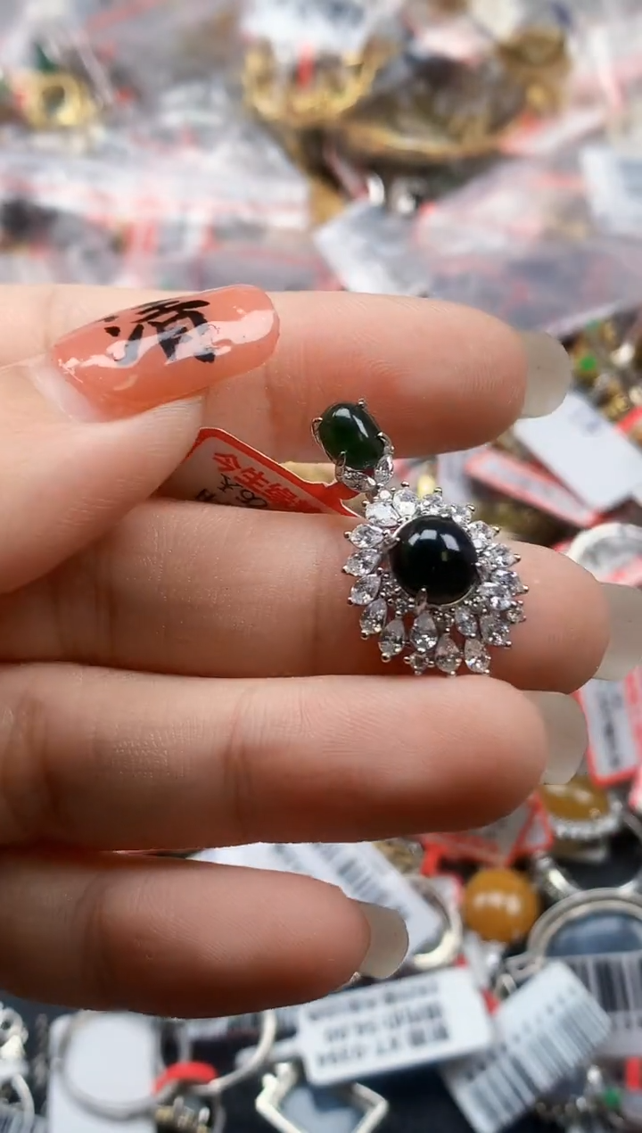 银S925镶嵌戒指翡翠天然A货缅甸翡翠