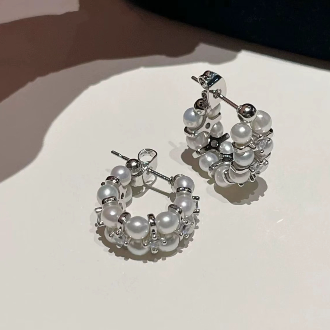 【白瑜阁甄选】淡水小米珍珠耳圈 4-5mm