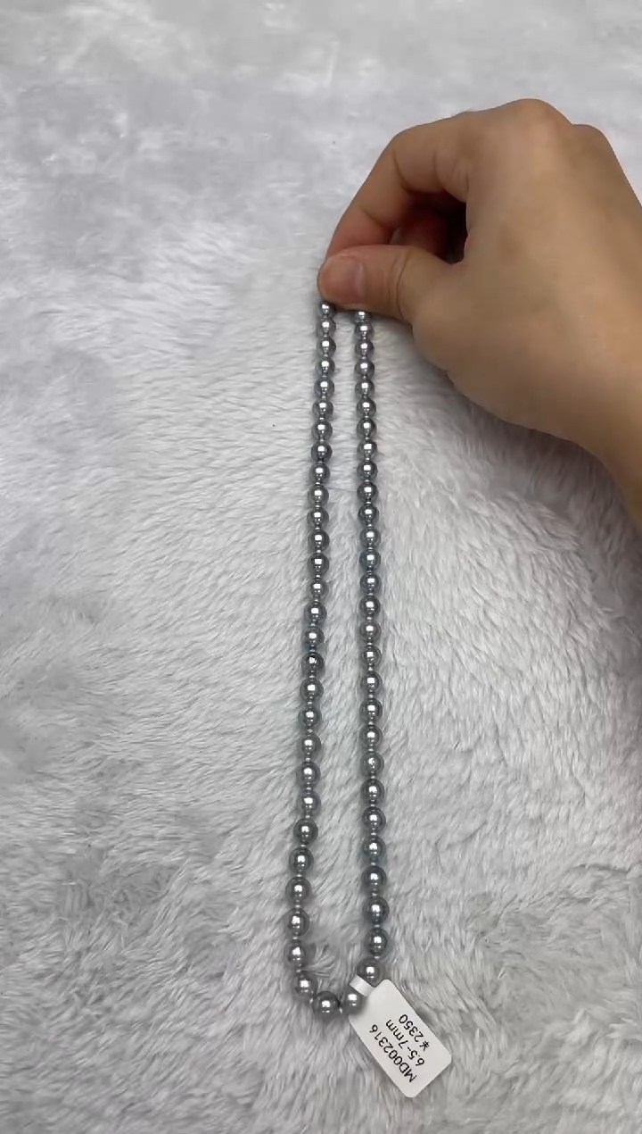 项链银S925镶嵌海水珍珠AK真多麻6.5-7mm