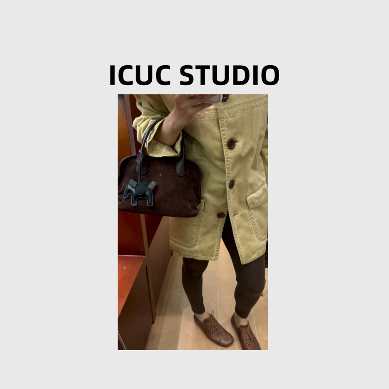 ICUC STUDIO-" 高铁包" 设计感拼接磨砂牛皮波士顿手提包