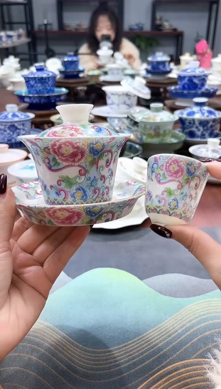 【闪购商品】掐银牡丹珐琅彩盖碗+1杯