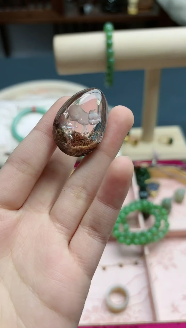 【闪购商品】水晶吊坠未镶嵌幽灵水晶猪吊坠*1 ZD编绳