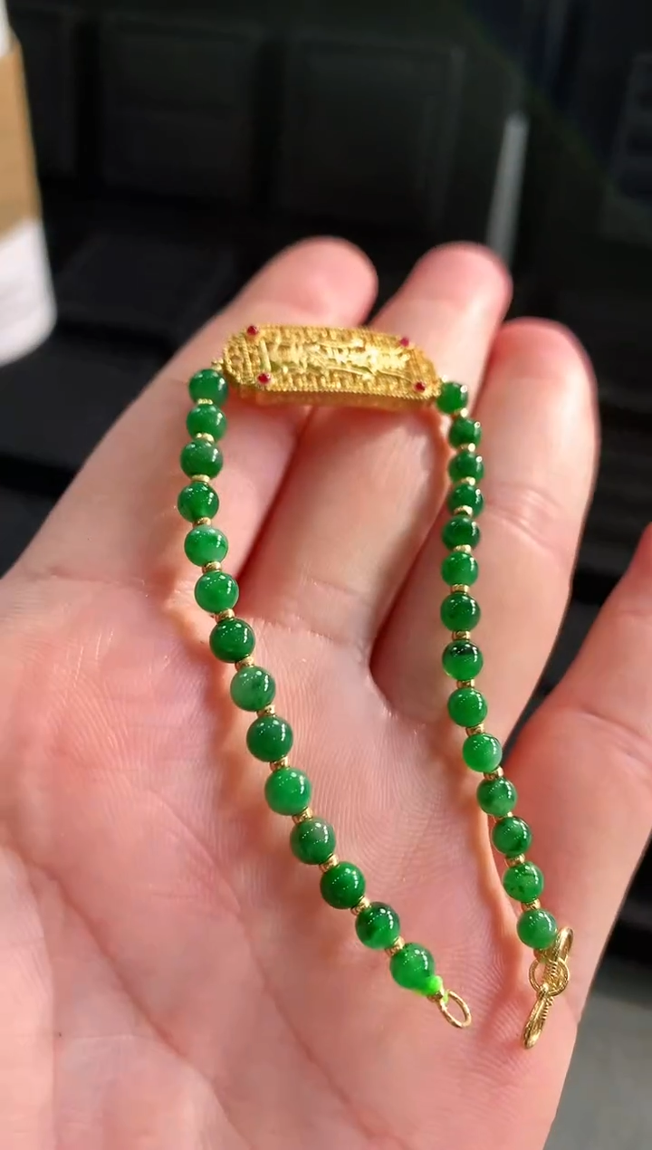 【闪购商品】翡翠手链18K金镶嵌手链