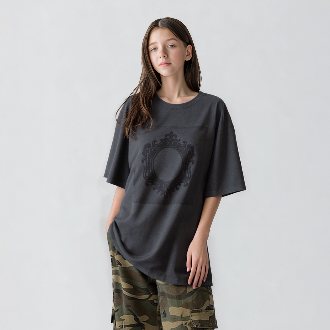 韩国复古风铜镜印花短袖 男女通穿圆领上衣潮人必备款