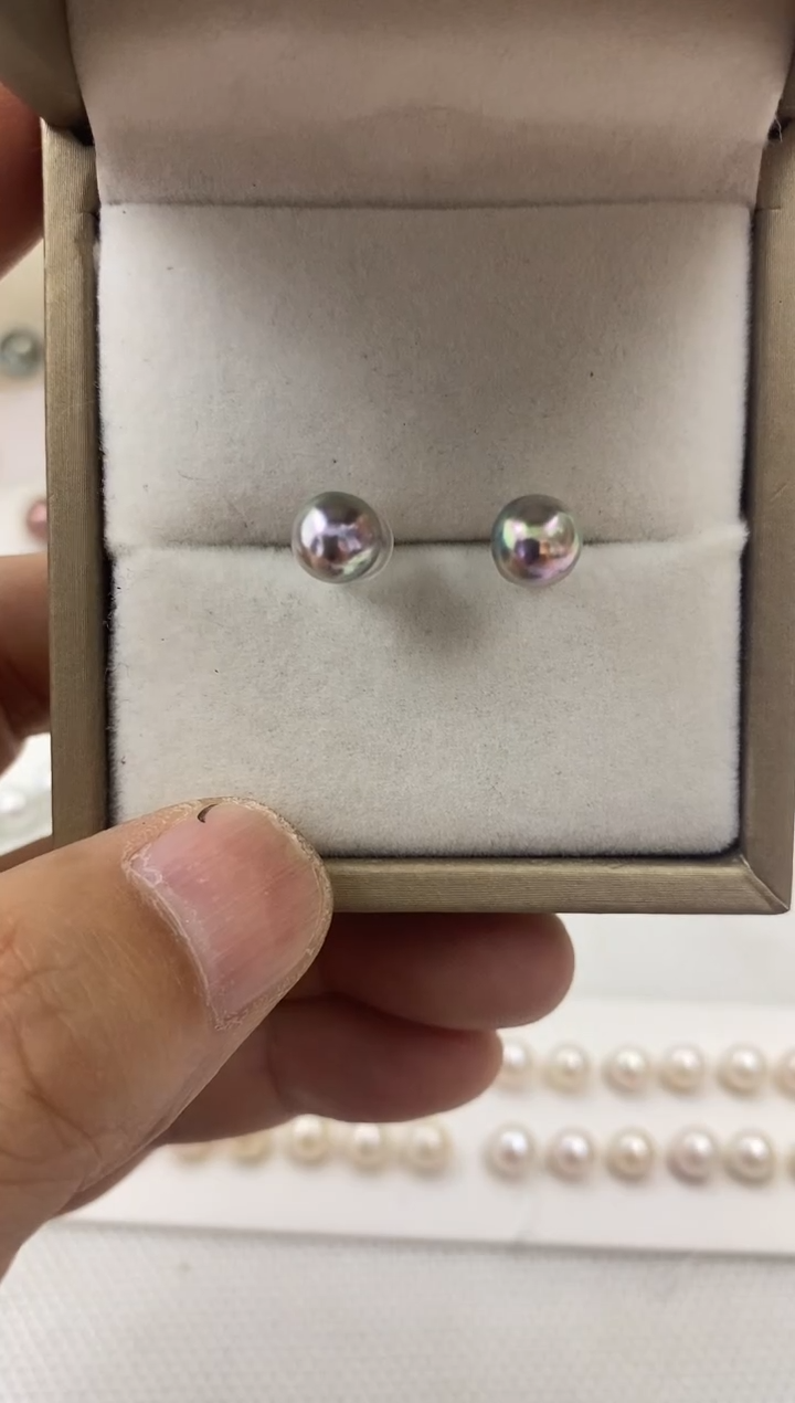 【闪购商品】海水珍珠耳饰银S925镶嵌真多麻耳钉8-9mm