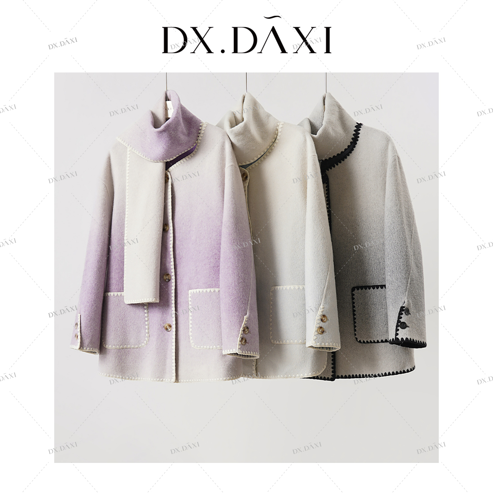 DX.DAXI【北海道恋曲】秋冬新品渐变色围巾双面呢大衣