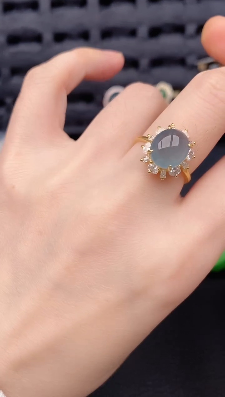 银S925镶嵌戒指翡翠天然a货翡翠378