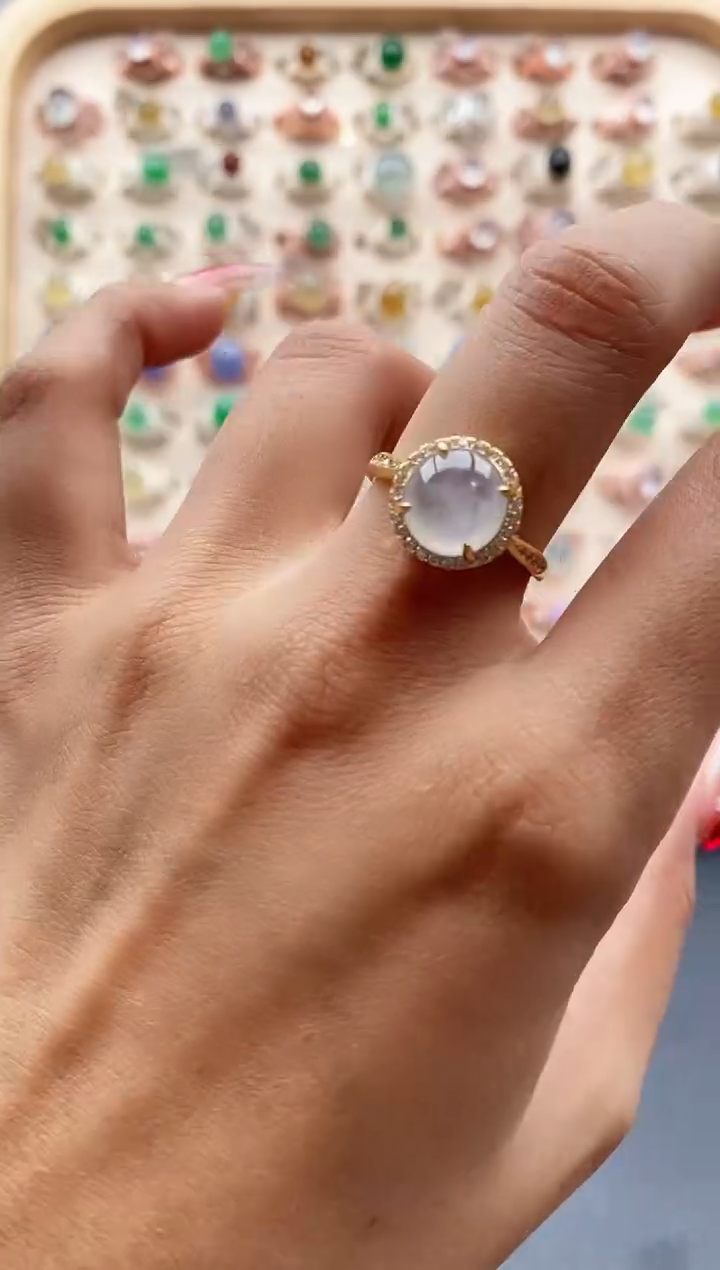 【闪购商品】翡翠戒指银S925镶嵌缅甸天然A货翡翠333 4+5