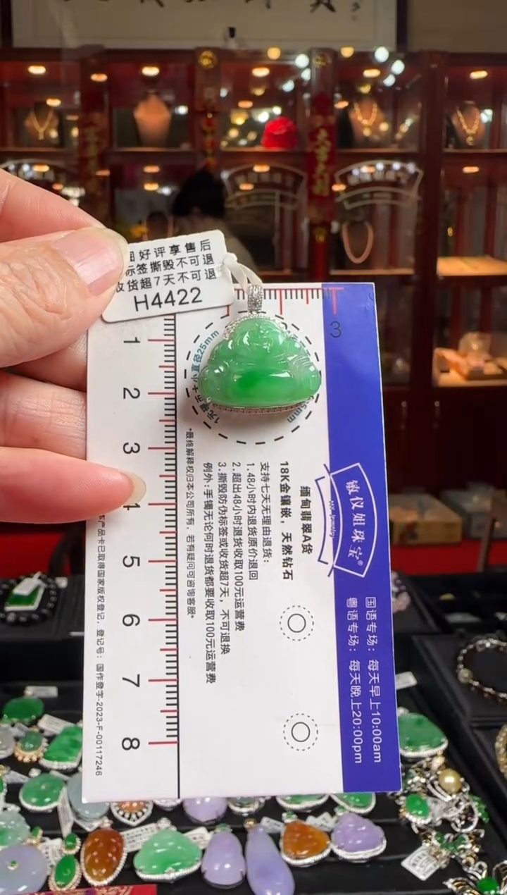 【闪购商品】翡翠颈饰18K金镶嵌H4422冰绿佛公