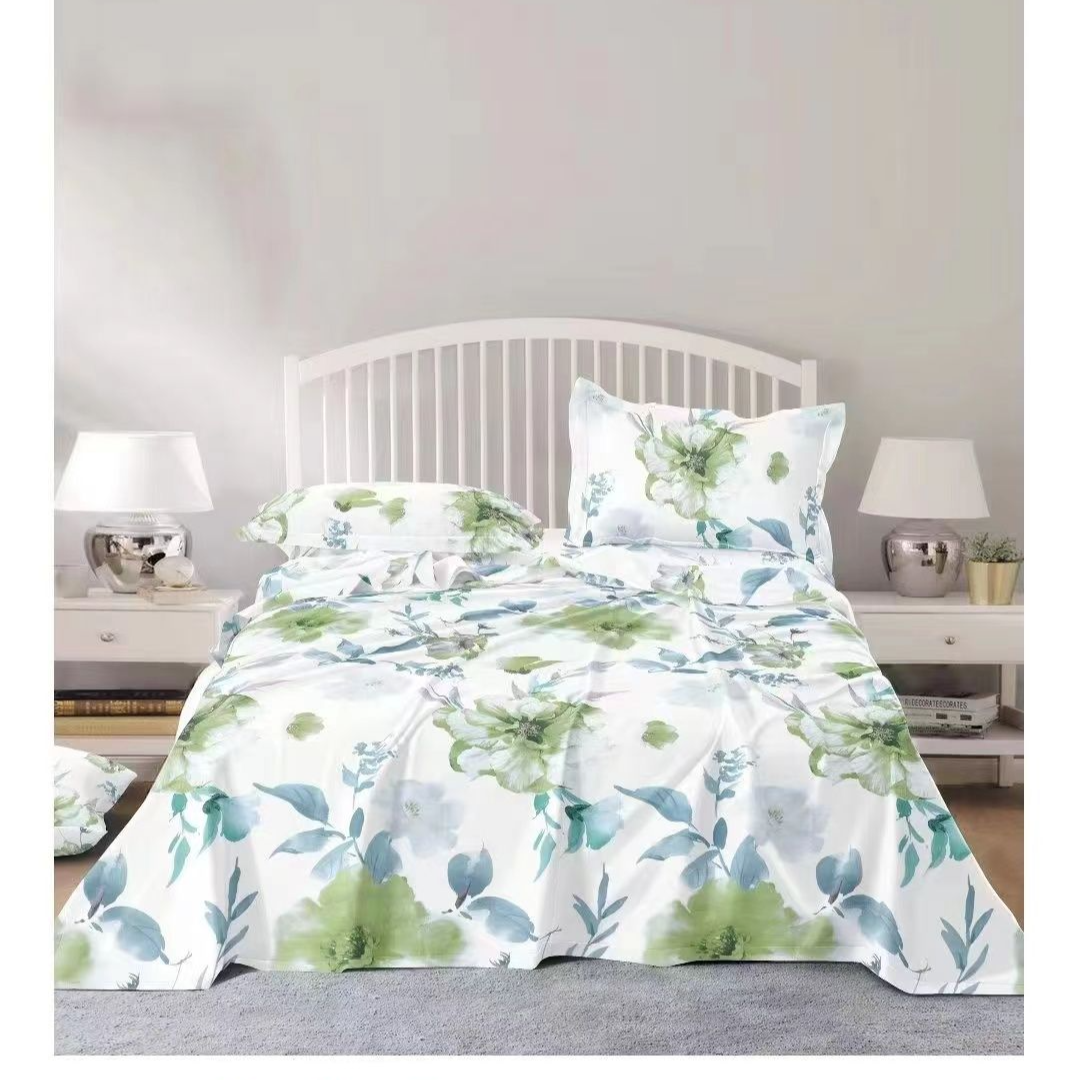 新款原棉老粗布床单--花季雨绿色