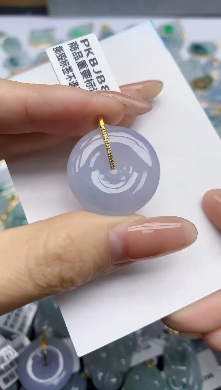 【闪购商品】翡翠挂件18K金镶嵌天然翡翠A货