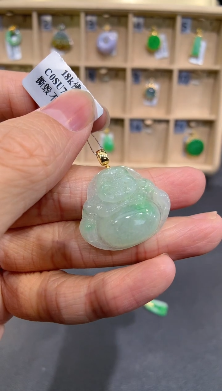 【闪购商品】翡翠吊坠(不含链)18K金镶嵌佛公