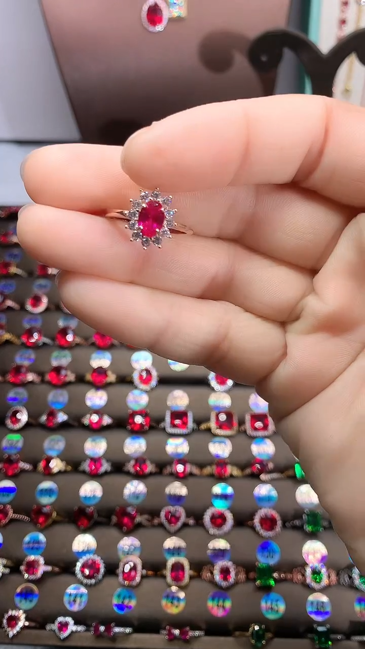 【闪购商品】红宝石戒指银S925镶嵌玫瑰金5.7