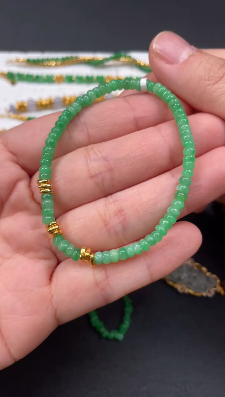 足金镶嵌手串翡翠多样性   发货一条  P528