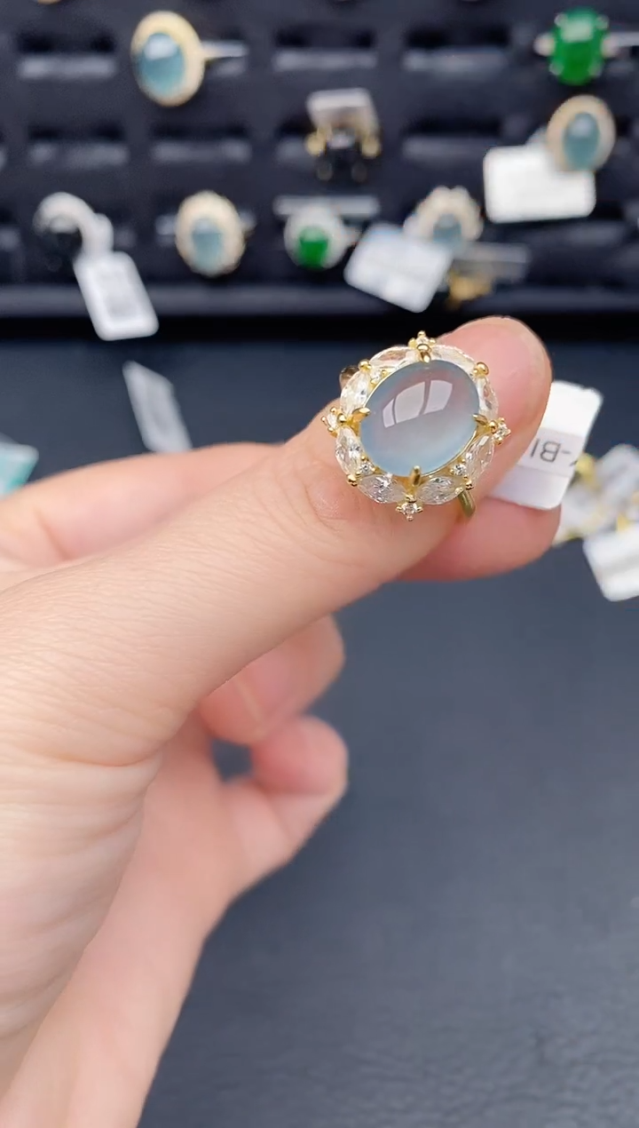 银S925镶嵌戒指翡翠天然a货翡翠301