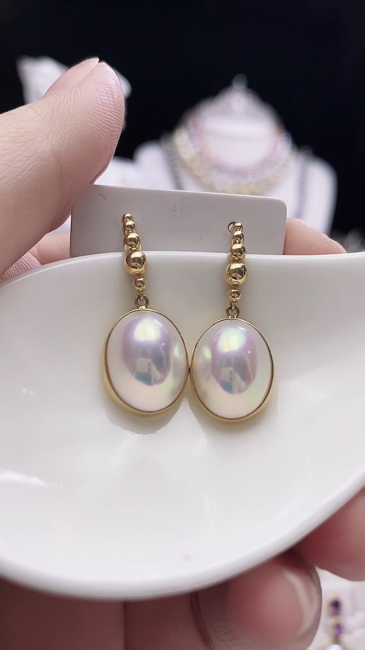 【闪购商品】拼合珍珠（马贝珠）耳饰18K金镶嵌海水马贝耳钩