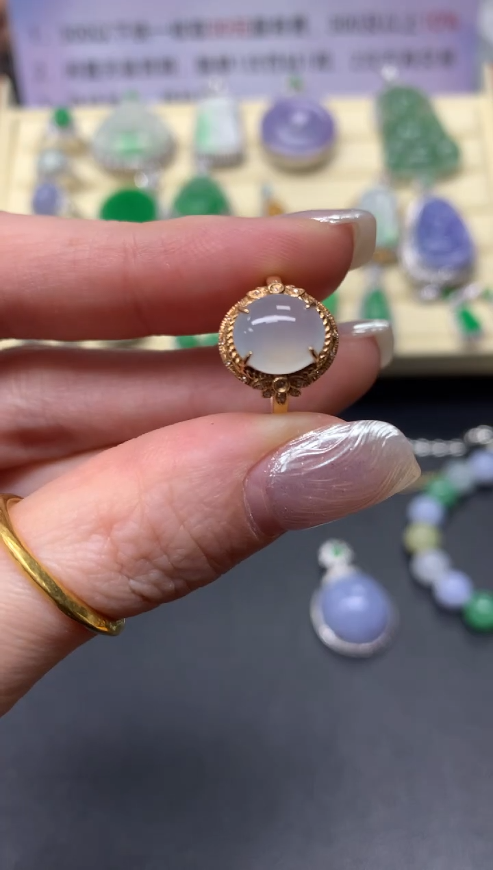 【闪购商品】翡翠戒指18K金镶嵌戒指|1980